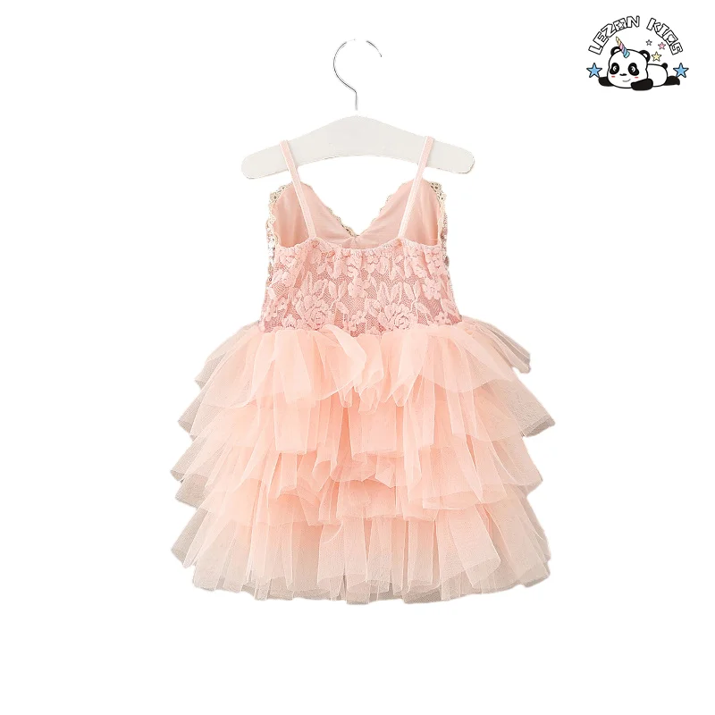 LEZONKIDS - Novo em 2024 Saias Suspensoras para Meninas com Renda e Lantejoulas Bolo Vestidos para Meninas de 2-14 Anos